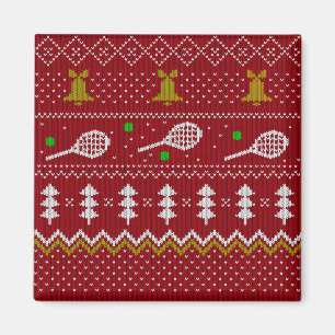 Tennis Christmas Sweater Knitted Pattern Red Xmas Magnet