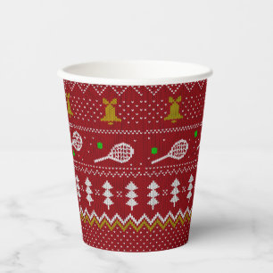 Tennis Christmas Sweater Knitted Pattern Red Xmas Paper Cups