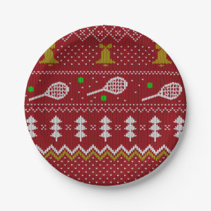 Tennis Christmas Sweater Knitted Pattern Red Xmas  Paper Plate