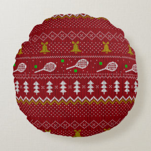 Tennis Christmas Sweater Knitted Pattern Red Xmas Round Cushion