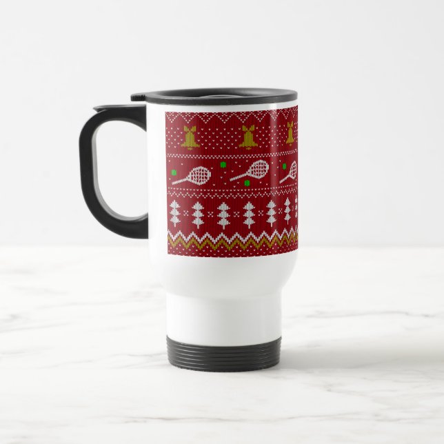 Tennis Christmas Sweater Knitted Pattern Red Xmas  Travel Mug (Left)