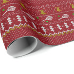 Tennis Christmas Sweater Knitted Pattern Red Xmas  Wrapping Paper<br><div class="desc">Warm and cosy winter days and nights illustration design, featuring classic knitted funny ugly Christmas sweater with tennis rackets and green tennis balls, jingle bells, fir trees, and snowflakes. Minimalistic Xmas sweater pattern festive design in light blue and white for tennis players. Tennis Christmas pattern sweater. Tennis Xmas design. Scandi...</div>