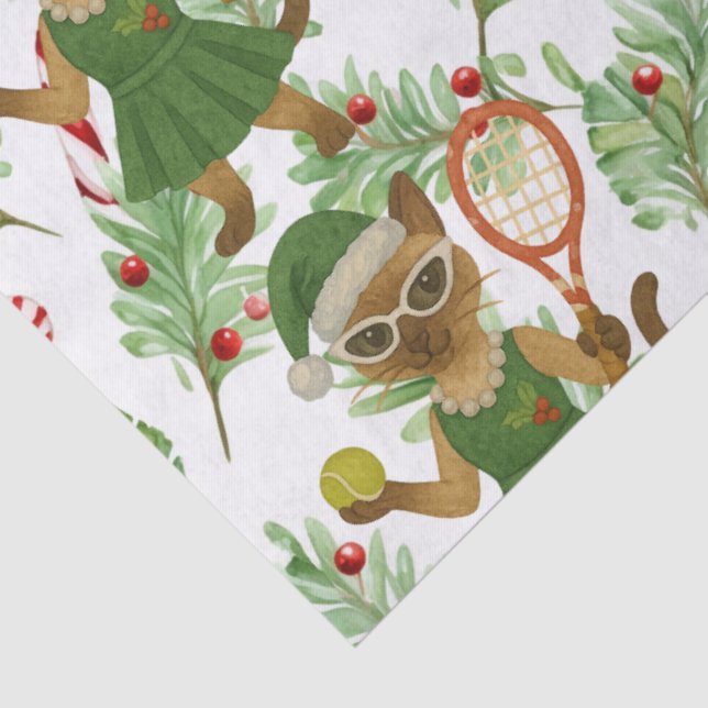 Tennis Christmas themed fir Siamese cat Lovers Tissue Paper (Detail)