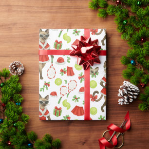 Tennis Christmas themed fir Siamese cat Lovers Wrapping Paper