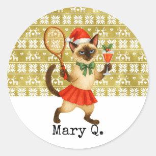 Tennis Christmas themed for Cat Lovers Classic Round Sticker