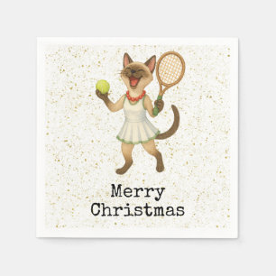 Tennis Christmas themed for Cat lovers Napkin