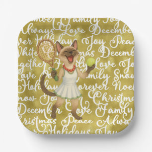 Tennis Christmas themed for Cat Lovers Paper Plate