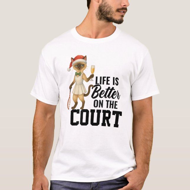 Tennis Christmas themed for Cat lovers T-Shirt (Front)