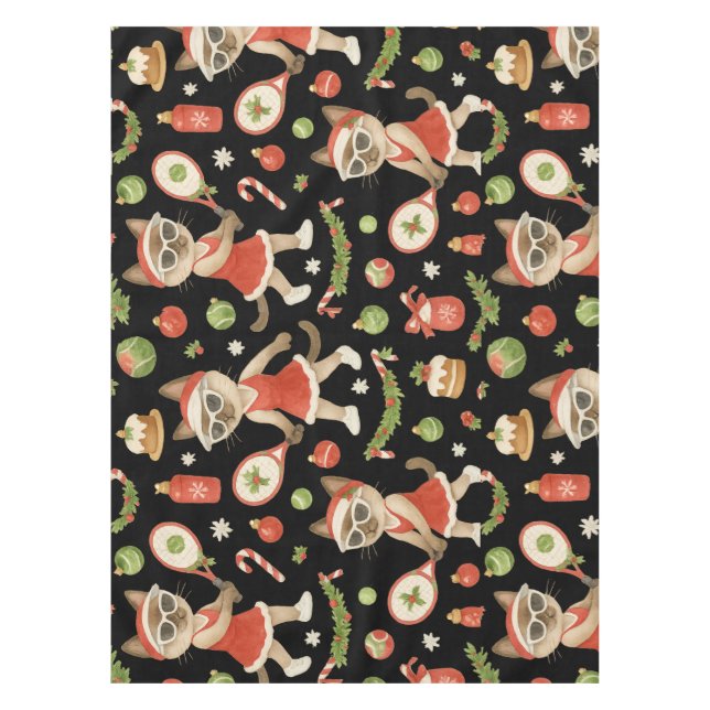 Tennis Christmas themed for Cat lovers  Tablecloth (Front)
