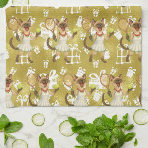Tennis Christmas themed for Cat Lovers Tea Towel