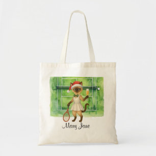 Tennis Christmas themed for player who loves cat Tote Bag