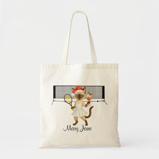 Tennis Christmas themed for player who loves cat  Tote Bag (Front)