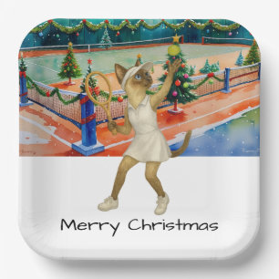 Tennis Christmas themed for Siamese Cat Lovers Paper Plate