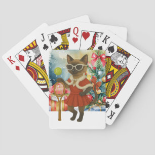 Tennis Christmas themed for Siamese Cat Lovers Playing Cards