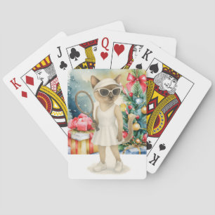 Tennis Christmas themed for Siamese Cat Lovers Playing Cards