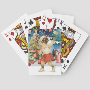 Tennis Christmas themed for Siamese Cat Lovers Playing Cards