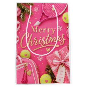 Tennis Christmas themed in Pink themed Medium Gift Bag