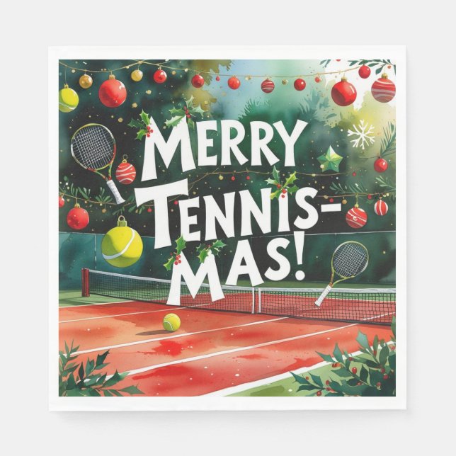 Tennis Christmas themed Merry Tennis Mas Napkin (Front)