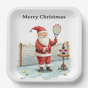 Tennis Christmas themed  SANTA  playing tennis Paper Plate