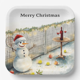 Tennis Christmas themed Snowman playing tennis Paper Plate