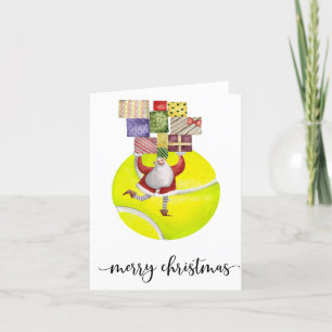 Tennis Christmas themed with Dog and Ball Holiday Card