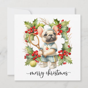 Tennis Christmas themed with Dog and Ball  Holiday Card