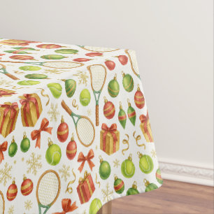 Tennis Christmas themed with gift racket and ball Tablecloth