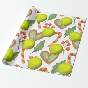 Tennis Christmas themed with racket and ball Wrapping Paper
