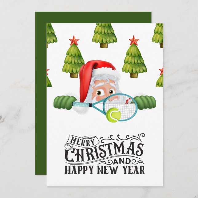 Tennis Christmas themed with Santa Claus Holiday Card (Front/Back)