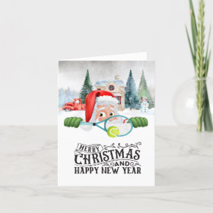 Tennis Christmas themed with Santa Claus Holiday Card