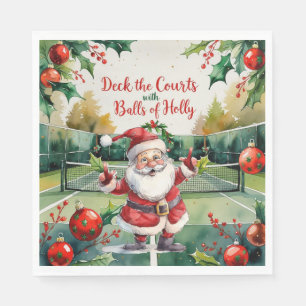 Tennis Christmas themed with Santa Claus on court Napkin