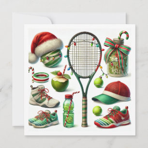 Tennis Christmas themed with tennis equipment Holiday Card