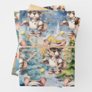 Tennis Christmas Themed  Wrapping Paper Sheet