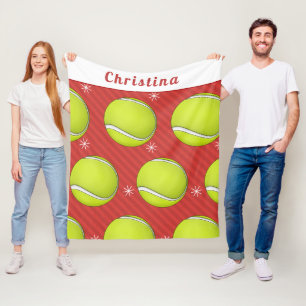 Tennis Christmas Winter Style Personalised Red Fleece Blanket