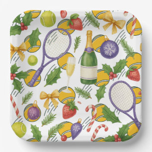 Tennis Christmas with Ball and racket Paper Plate