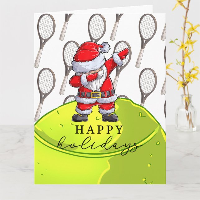 Tennis Christmas with Ball and Racket with Santa   Card (Yellow Flower)