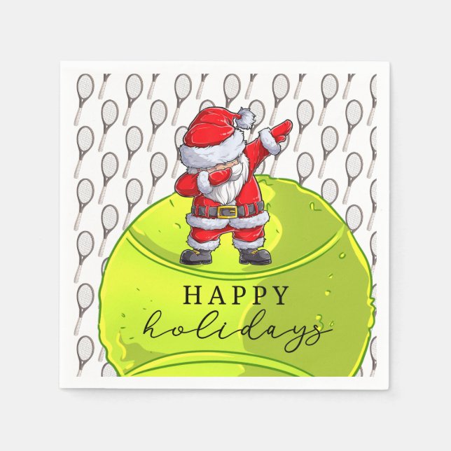 Tennis Christmas with Ball and Racket with Santa   Napkin (Front)