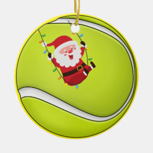 Tennis Christmas with  ball and Santa Claus Ceramic Tree Decoration
