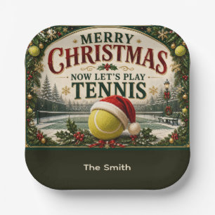 Tennis Christmas with ball Santa hat Paper Plate