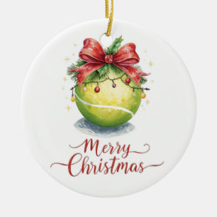 Tennis Christmas With  balls with ribbon Ceramic Tree Decoration
