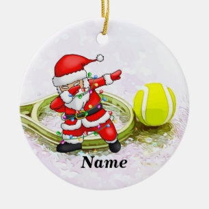 Tennis Christmas with  Dabbing  Santa Claus Ceramic Tree Decoration
