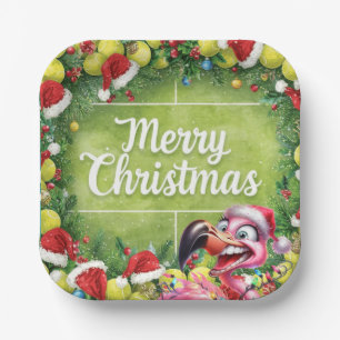 Tennis Christmas with Flamingo themed  Paper Plate