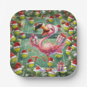 Tennis Christmas with Flamingo themed  Paper Plate
