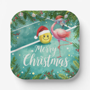 Tennis Christmas with Flamingo themed  Paper Plate