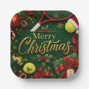 Tennis Christmas with racket and ball  Paper Plate