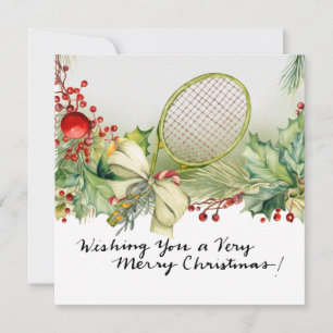 Tennis Christmas with Racket and Christmas Wreath  Holiday Card