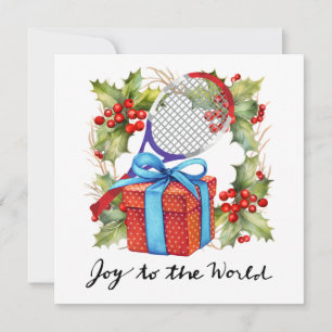 Tennis Christmas with Racket and Christmas Wreath Holiday Card