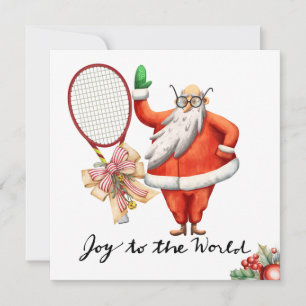 Tennis Christmas with Racket and Christmas Wreath  Holiday Card