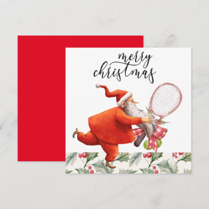 Tennis Christmas with Racket and Christmas Wreath  Holiday Card
