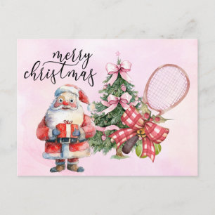 Tennis Christmas with Racket and Christmas Wreath Holiday Postcard